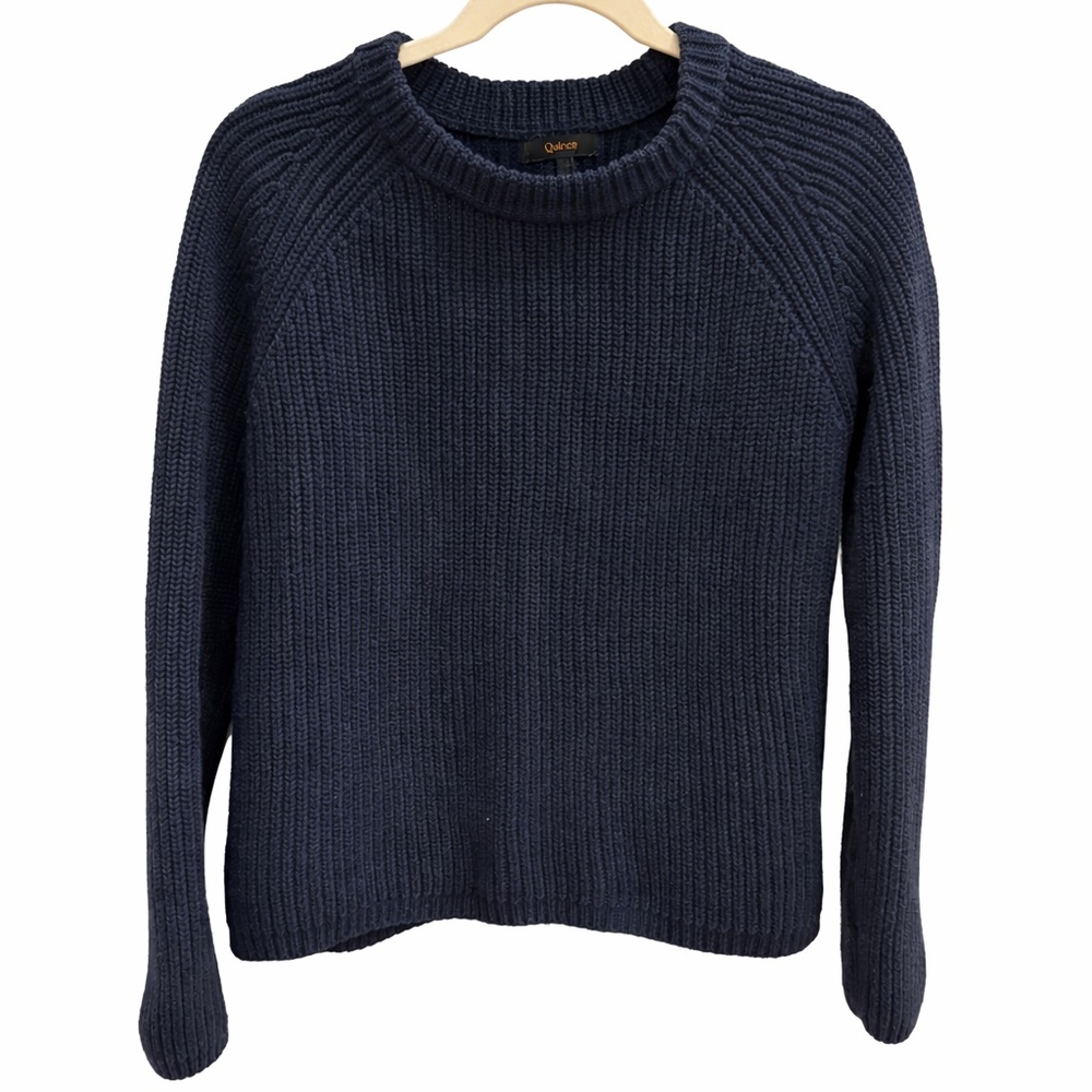 QUINCE 100% Organic Cotton Fisher Crew Sweater Navy Size M